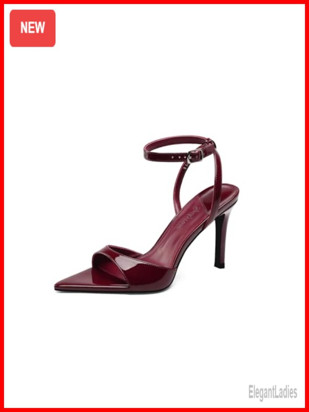 Women's Black Patent Leather Heeled Sandals 3.5" Stiletto Ankle Strap